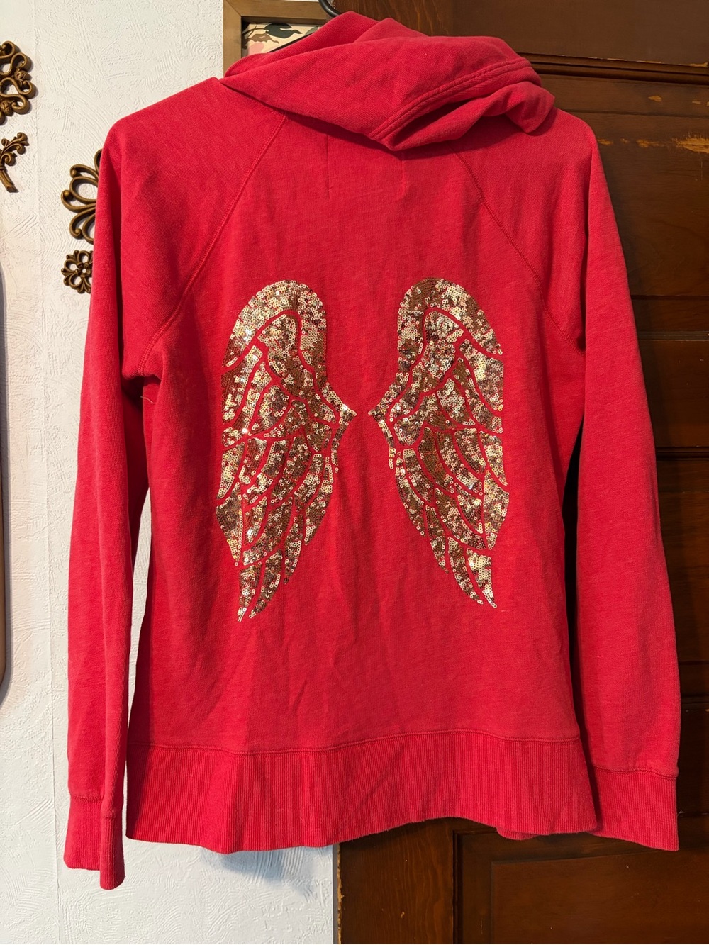 Vintage y2k Victoria secret Red Hooded jacket with Gold Sequin Wings